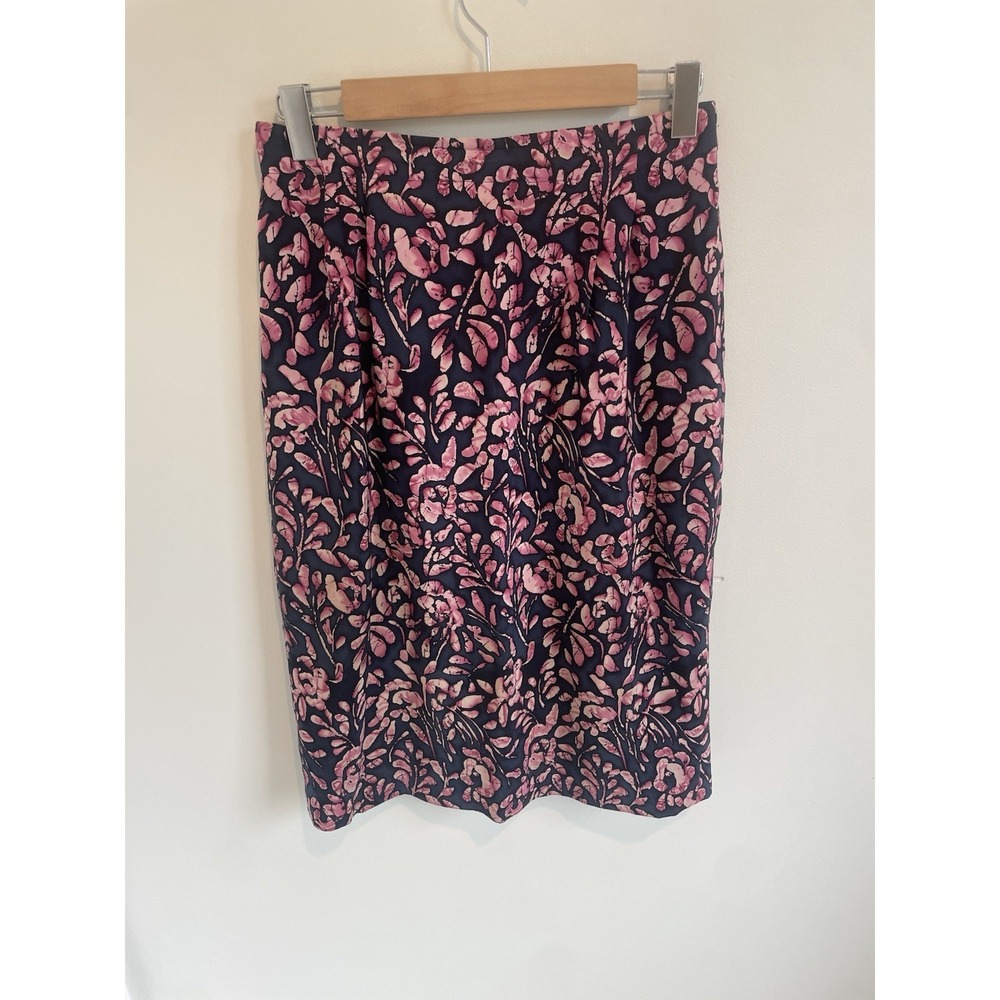 Vintage Floral Pink Black High Waisted Stretch‎ Midi Skirt Size 8 Boho